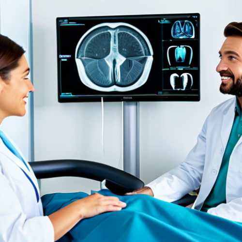 Home 6 A professional female dentist in a modest, appropriate medical scrub uniform, demonstrating a 3D dental scan on a large digital screen to a fully clothed, calm male patient in a modern, brightly lit dental clinic. The patient is attentively listening, seated comfortably in a state-of-the-art dental chair.
* **Quality Modifiers:** perfect anatomy, correct proportions, natural pose, well-formed hands, proper finger count, natural body proportions, professional photography, high quality, sharp focus, vibrant colors, clear details, professional lighting.
* **Safety Modifiers:** safe for work, appropriate content, fully clothed, professional dress, modest clothing, family-friendly.